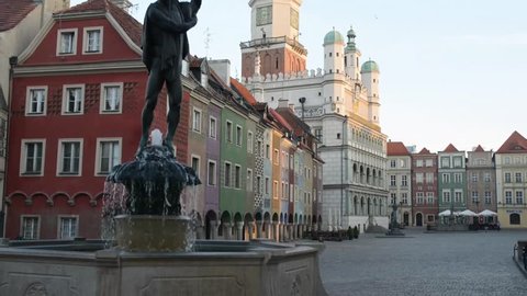 Apollo Fountain - one of four fountains in Old Market in Poznan, on its south-eastern side of mouth of street Swietoslawska and Wodnej. Was unveiled in 2002, creator of fountain is Marian Konieczny.