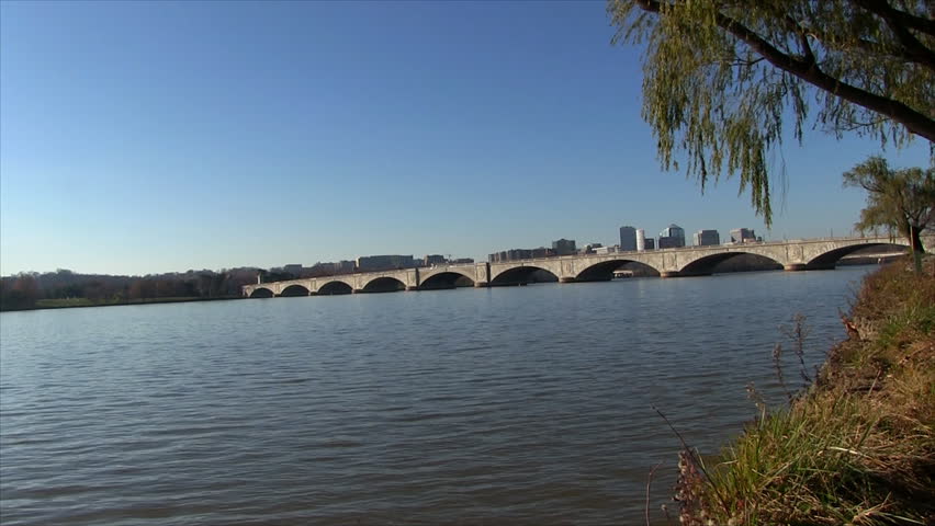 View of Potomac river and bridge in Washington DC. December 5th 