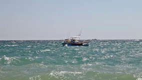 Motor boat on sea waves 