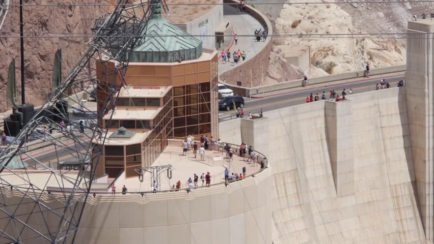 Tourists visit Hoover Dam near Boulder City, Nevada