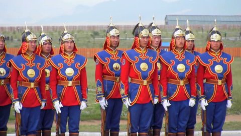 CIRCA 2010s - Exercise Khaan Quest 2013 features U.S. military and good shots of Mongolian warriors in costume. Meeting in Mongolia.