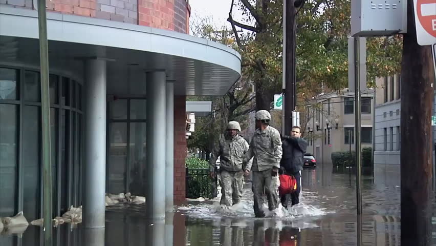 CIRCA 2010s - The city of Hoboken New Jersey finds itself underwater during Hurricane Sandy.