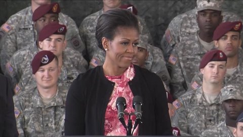 CIRCA 2010s - President Barack Obama honors the troops at a speaking engagement in Ft. Bragg, North Carolina.