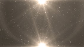 Abstract Gold Background With Rays Sparkles. Animation background with lens flare rays in dark background sky and stars. Seamless loop.
