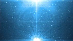 Abstract Blue Background With Rays Sparkles. Animation background with lens flare rays in dark background sky and stars. Seamless loop.