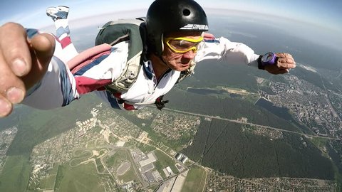 KYIV, UKRAINE - MAY 23, 2015: Accelerated free fall (AFF course) lessons in drop zone Chayka, Kyiv region.