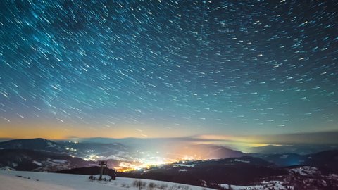 Starry sky time lapse in Carpatian mountains, 4k timelapse, 4096x2304, photographed on Nikon D800 camera.