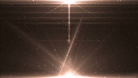 Abstract Orange Background With Rays Sparkles. Animation background with lens flare rays in dark background sky and stars. Seamless loop.