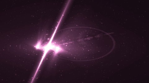 Abstract Pink Background With Rays Sparkles. Animation background with lens flare rays in dark background sky and stars. Seamless loop.