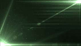 Abstract Green Background With Rays Sparkles. Animation background with lens flare rays in dark background sky and stars. Seamless loop.