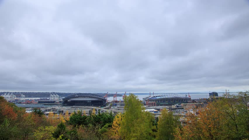 A timelapse with Seattle view and moving clouds, Washington