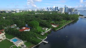 Luxury mansions in Miami Brickell waterfront aerial video