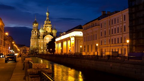 Church of the Savior on the Spilled Blood at night in St. Petersburg, Russia 