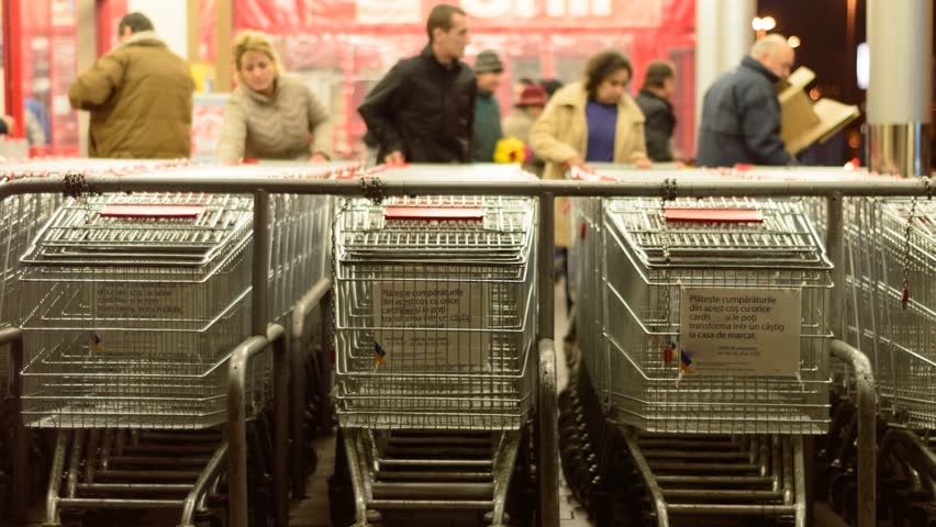 Supermarket Entrance With Carts
