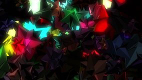 Low poly seamless motion background for music video, night club, back stage, VJs and DJs, presentation, exhibition, screensaver, fashion or audiovisual show, video mapping, mix, stage decoration.
