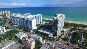 Stock aerial video Miami Beach hotels