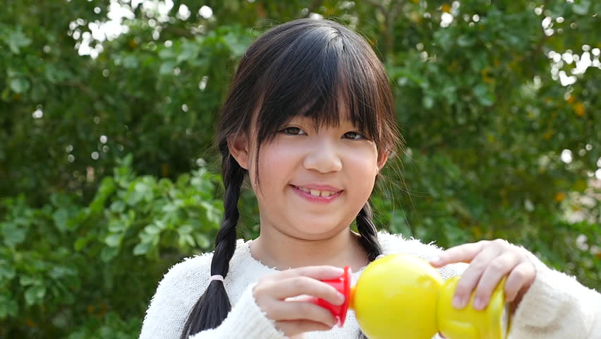 Outdoor bubble asian young