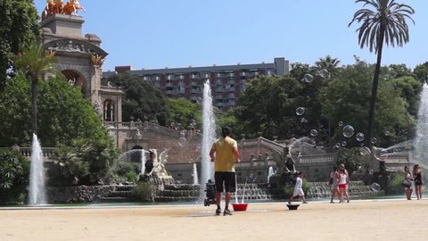 BARCELONA, SPAIN - JULY 6, 2015: Unknown people in park Cytadela in Barcelona.