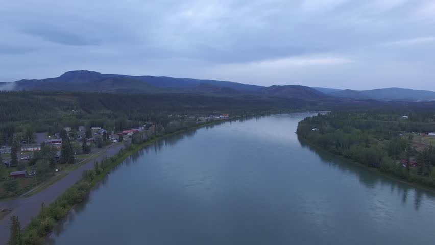 Yukon River aerial in Carmacks, Yukon Territory, Canada.