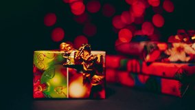 Beautiful colorful christmas gifts on the background bokeh.