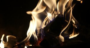 A looping clip of a fireplace with medium size flames.