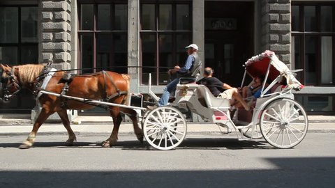 MONTREAL, CANADA - AUGUST 10th: Horse and carriage in Montreal, Quebec, Canada on August 10th, 2011. Visitors to Montreal can rent a horse and buggy to tour the historic section of Montreal.