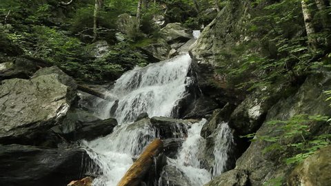 Vermont waterfall. Closeup. Closeup of mountain stream and waterfalls. Mountain trail near Stowe, Vermont. 