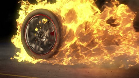 tire Burnout on asphalt, creates lots of fire & heat seamless loop