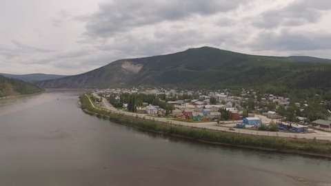 Dawson City aerial footage, 4K resolution. Klondike, Yukon Territory.