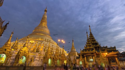 Time Lapse Night to Day Golden Shwedagon Pagoda Of Yangon Myanmar