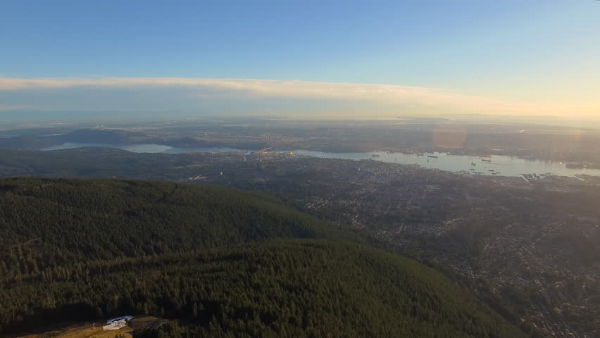 Aerial video of Grouse Mountain in Vancouver BC, Canada.