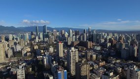 Aerial video of downtown Vancouver BC in Canada.
