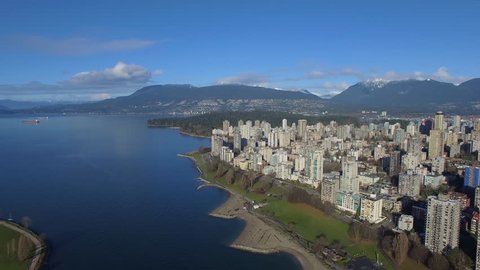 Aerial video of downtown Vancouver BC in Canada.
