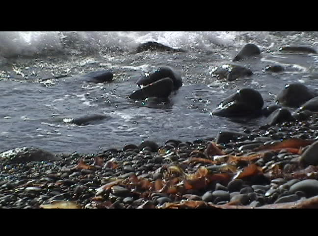 closeup waves coming ashore on beach