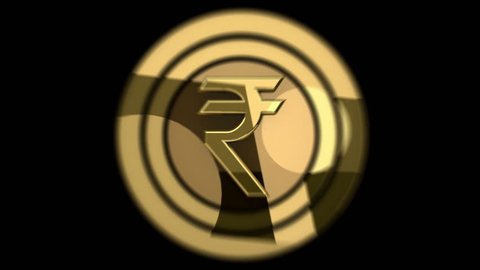 rotating Indian rupee symbol gold on black background (3d, HD, 30fps, loop, 1920 1080)