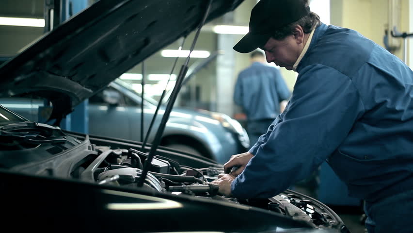 Proffesional car maintenance at service station