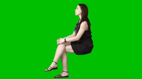 Pretty brunette girl sits in summer clothes. Green screen clip. Footage with alpha channel. File format - .mov. Codec - PNG+Alpha. Combine these footage with your background or other people