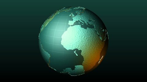 A transparent gray-green earth rotates against a dark gray background.