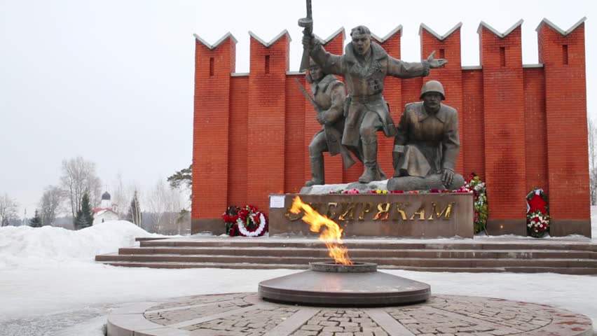 Memorial for Siberians who participated in World War II at winter. Text: Siberians
