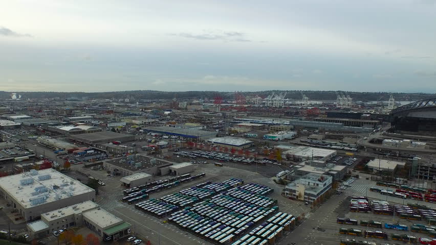 Aerial video of downtown Seattle Washington.