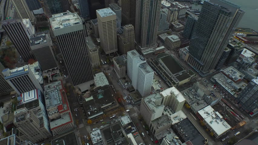 Aerial video of downtown Seattle Washington.