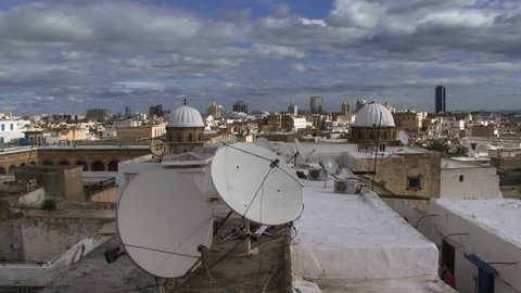 Tunis city in Tunisia roof top view of satellite dishes and communication