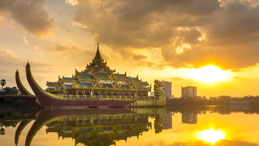 Karaweik Hall In Kandawgyi Nature Park Of Yangon, Myanmar (tilt down)
