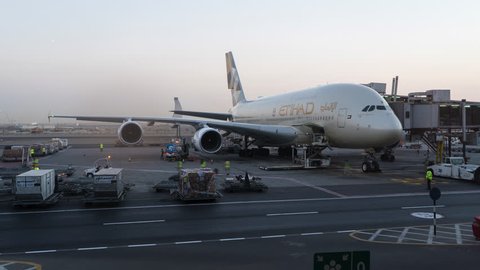 Time lapse of Etihad airliner being loaded and maintained at Abu Dhabi airport. 12.12.2015