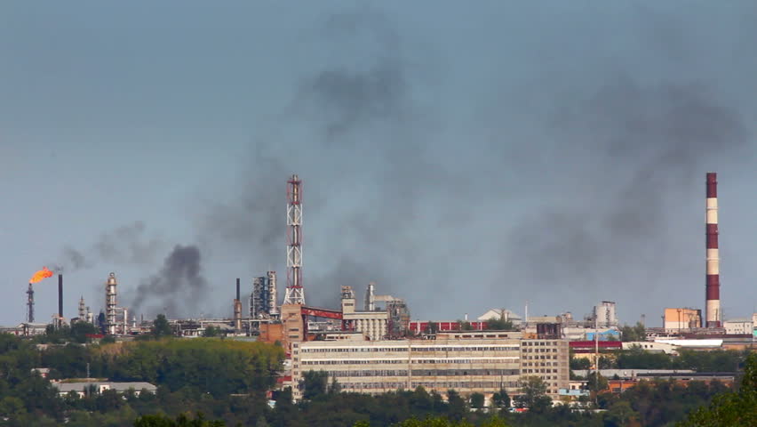 black smoke on refinery plant - timelapse