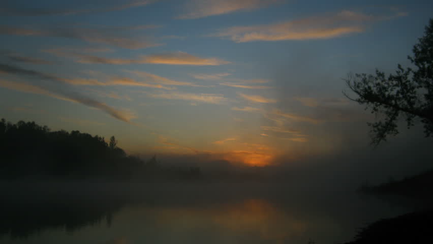 timelapse landscape with sunrise over river