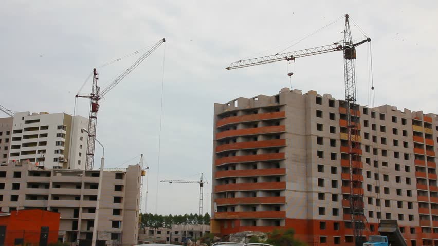 construction cranes working - timelapse