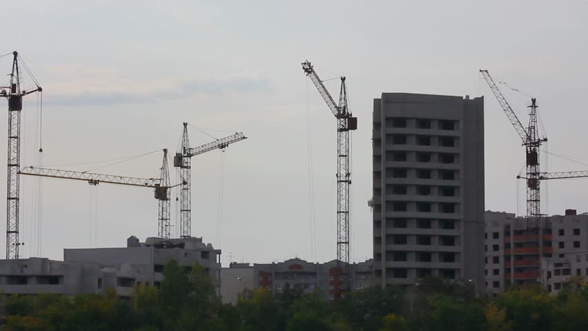 construction cranes working - timelapse