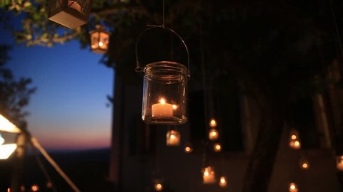 White iron lanterns with candel