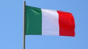 Italian Flag Waving against clear blue sky